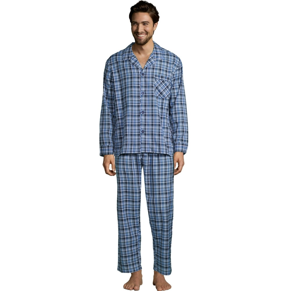 Hanes Hanes Mens Woven Pajamas, S, Black and Blue Plaid
