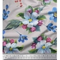 thumbnail image 1 of Soimoi Cotton Poplin Fabric Leaves,Red Berries & Flower Print Fabric by the Yard 56 Inch Wide, 1 of 1