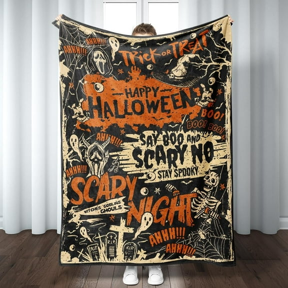Kuscheln Halloween Throw Blanket, Trick or Treat Cool Gothic Blanket, Pumpkin Retro Halloween Cozy Blanket for Bed Couch, Soft Comfy Fleece Flannel Throws Blankets Decor