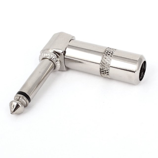Unique Bargains 6.35mm Right Angle Double Core Male Guitar Audio Jack Plug Silver Tone