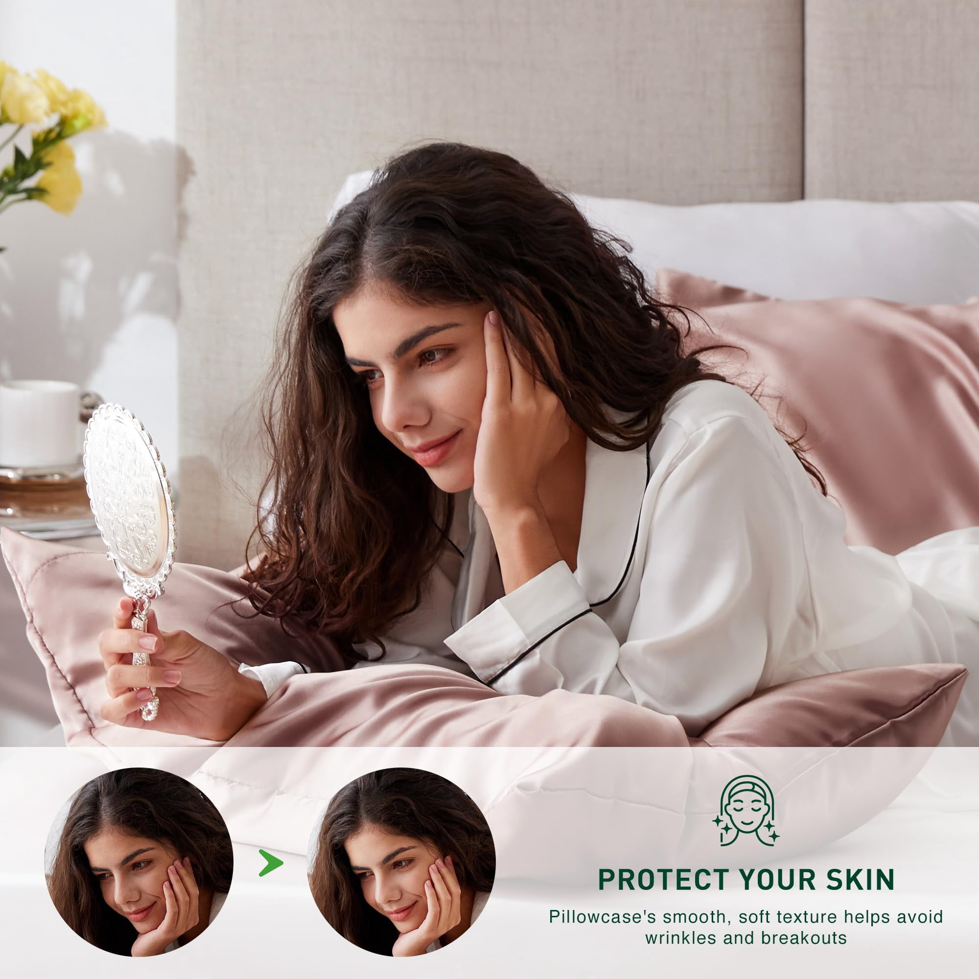 LOUDKS Satin Pillowcase Set of 2 Queen Size 20x30, Cooling Pillow Covers for Hair and Skin, Silky Smooth with Envelope Closure, Similar to Silk, White