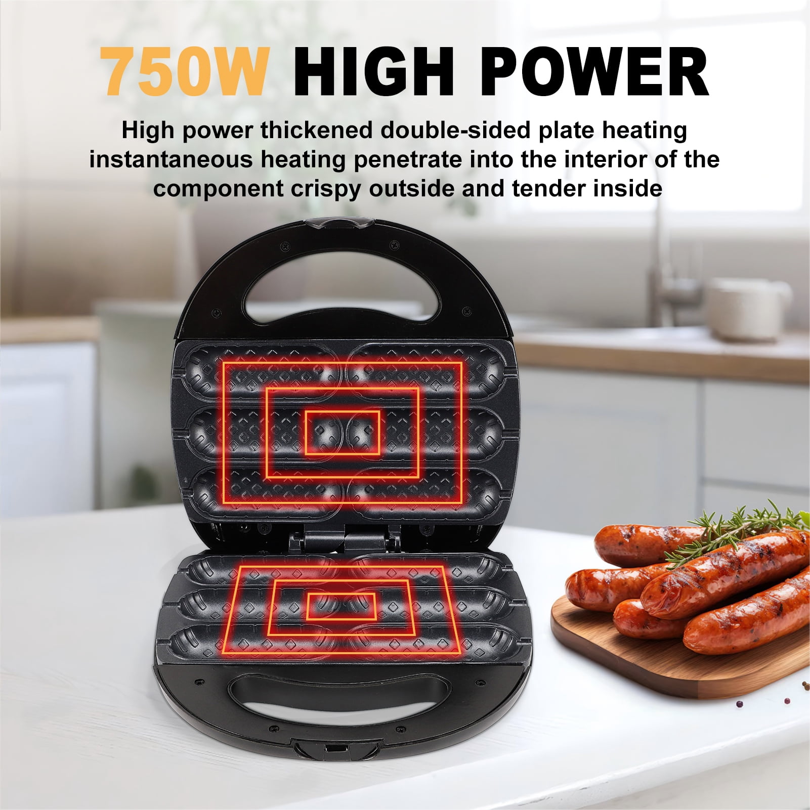 Corn Dog Waffle Maker,850W Hot Dog Waffle Machine with Non-stick Coating Plate, 6 Corn Dogs Maker Toaster ,Black