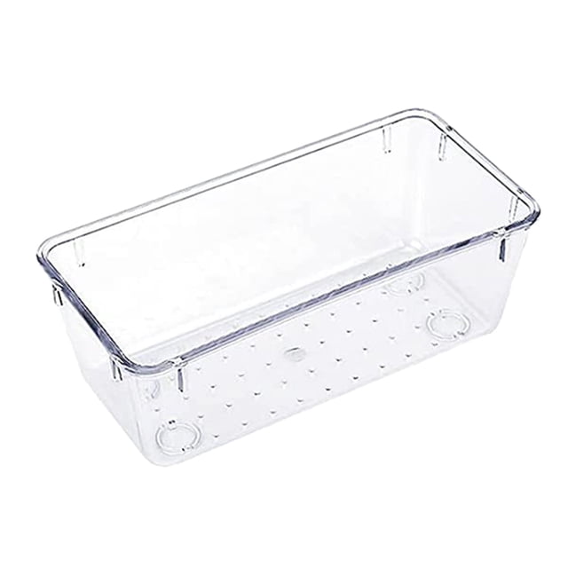 Pedty - 1 caja de almacenamiento de plástico transparente, juego de organizador de cajones de 4 tamaños, divisores de cajones de escritorio y contenedores de almacenamiento para maquillaje, joyas,