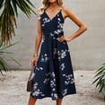 thumbnail image 4 of Lilgiuy Women'sV-Neck Sleeveless Printed Print Mid Claf Dresses +Belt Navy,12 Fall Dresses for 2022 Spring Winter, 4 of 5