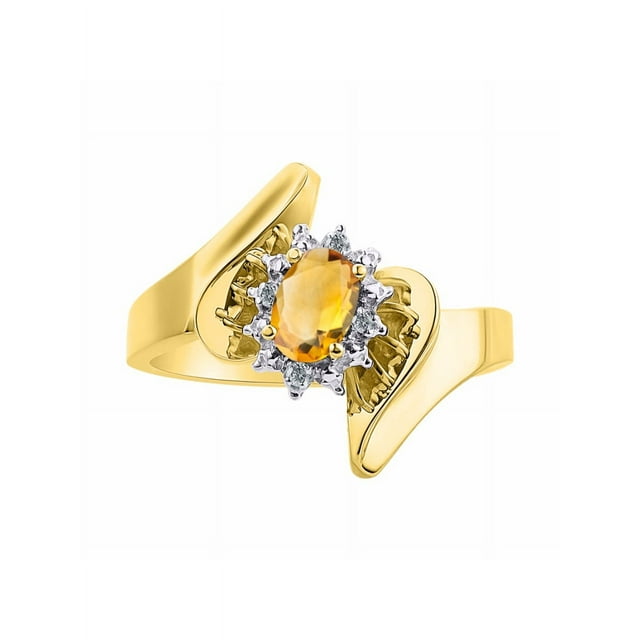 Rylos Bague de Designer Florale en Or Jaune 14K avec Pierre Précieuse Ovale 6x4 mm et Diamants Étincelants - Bijou en Citrine Pierre de Naissance Taille 6