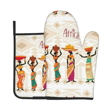 

Vsdgher Black African Woman Oven Mitts and Pot Holders 2 pcs Set High Heat Resistant Kitchen Oven Glove for Baking and Cooking