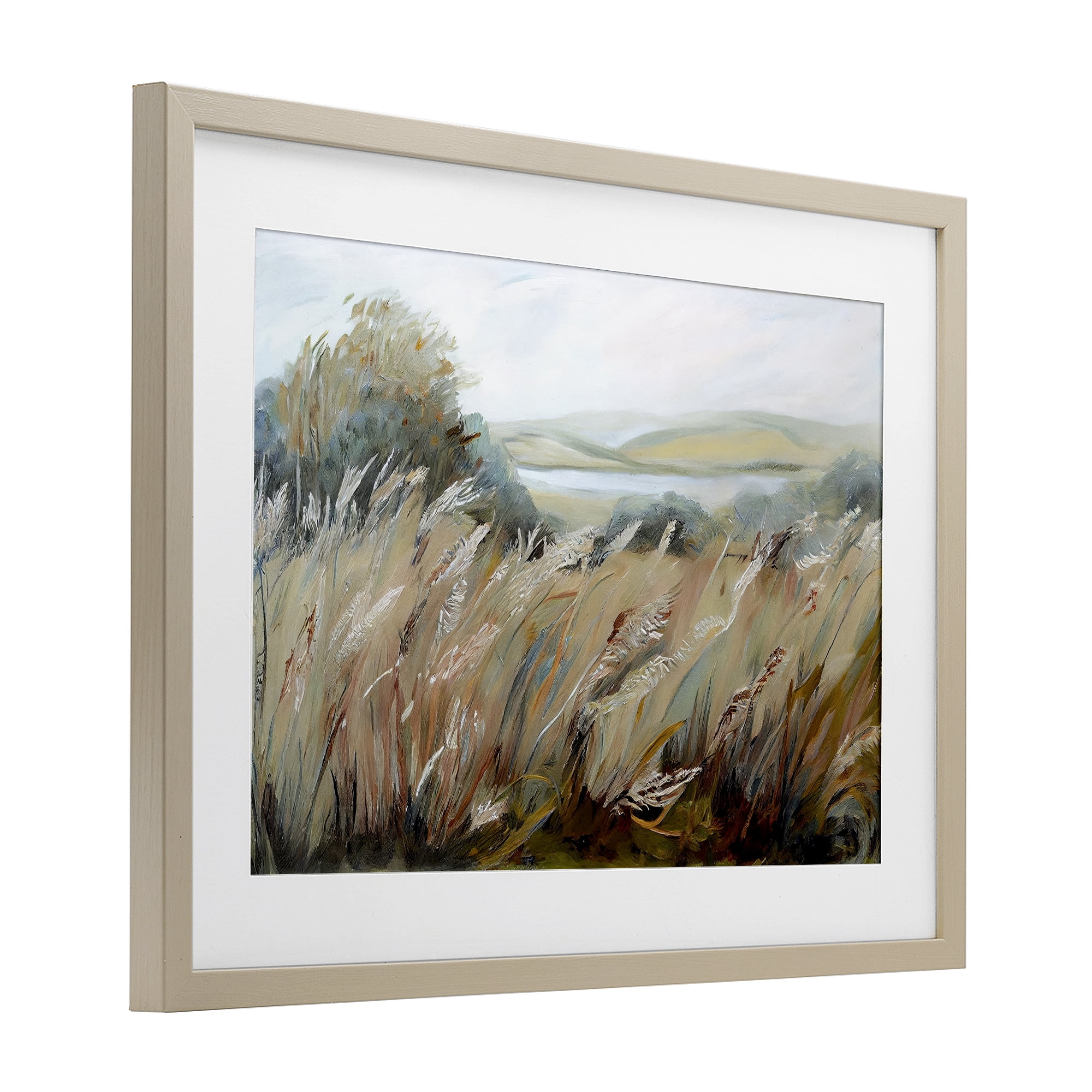 Windy Meadow Distortion Birch Framed Print Under Glass, design by Sasha