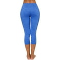 thumbnail image 5 of Womens Capris for Summer New Women's High Waisted Yoga Capris with Pockets Workout Sports Running Capris Leggings Quick Dry Seamless Yoga Pants High Waisted Leggings for Women Blue L, 5 of 6