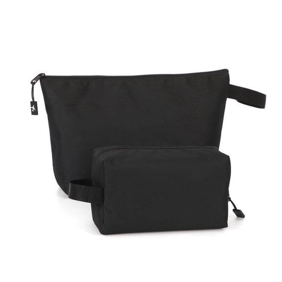 UNIWELL 2 Pack Makeup Bag , Large Small Travel Toiletry Bag, Canvas Cosmetic Pouch with Metal Z ipper Portable Storage Organizer for Birthday Valentines Day Gifts Navy Black