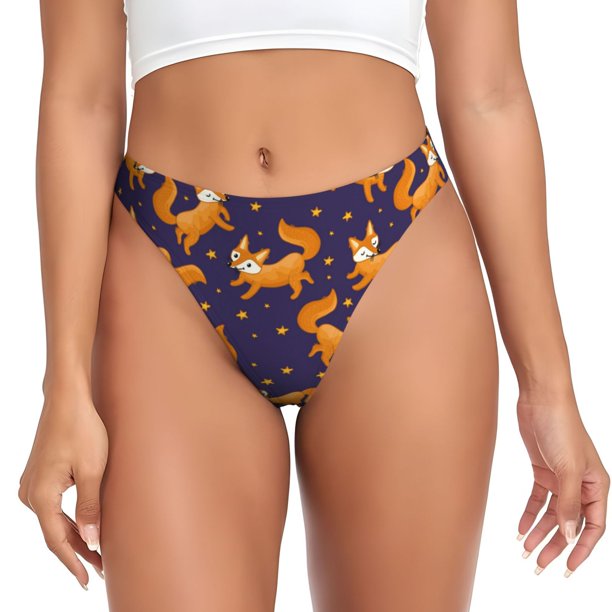 Balery Stars and Fox Cute Tangas de Algodón para Mujer con Estampado – Ropa Interior Sexy, Transpirable, G-string-Small