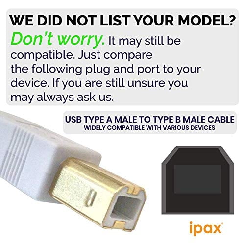 Ipax Cable de impresora USB blanco de 10 pies compatible con Canon ima