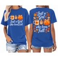 thumbnail image 4 of Just A Girl Who Loves Fall Shirt Pumpkin Cozy Autumn Vneck T-Shirt Funny Women Graphic Tee, 4 of 7