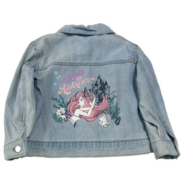 Disney Little Mermaid Girls Light Blue Ariel Denim Jacket Size 4