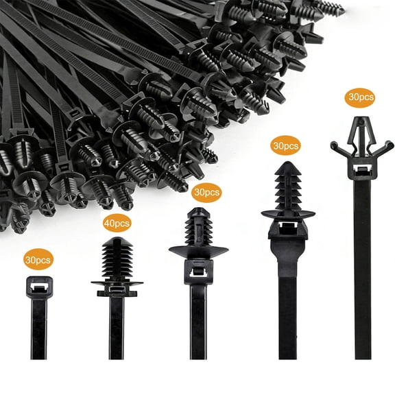 160 PCS Automotive Installation Black Push Mount Cable Zip Ties Assorted Sizes, Heavy Duty Self-Locking UV Resistant Wire Ties - For Indoor Wire Bundling, Construction, Automotive