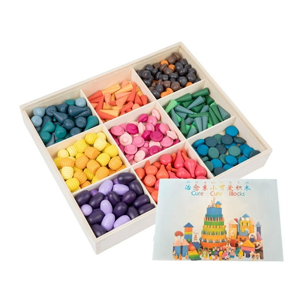 Juego de materiales de juego sueltos, juguete de aprendizaje de colores del arco iris, juguete apilable Montessori, juguetes de juego sensorial de