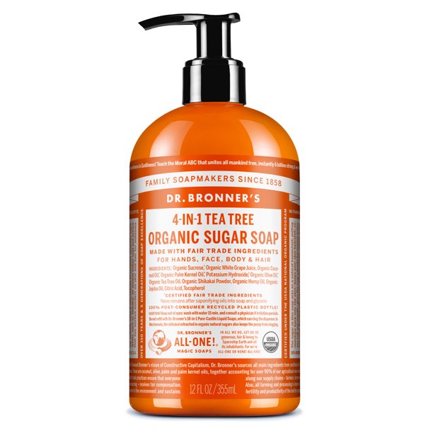 Dr. Bronner's Organic Tea Tree Sugar Pump Soap 12oz