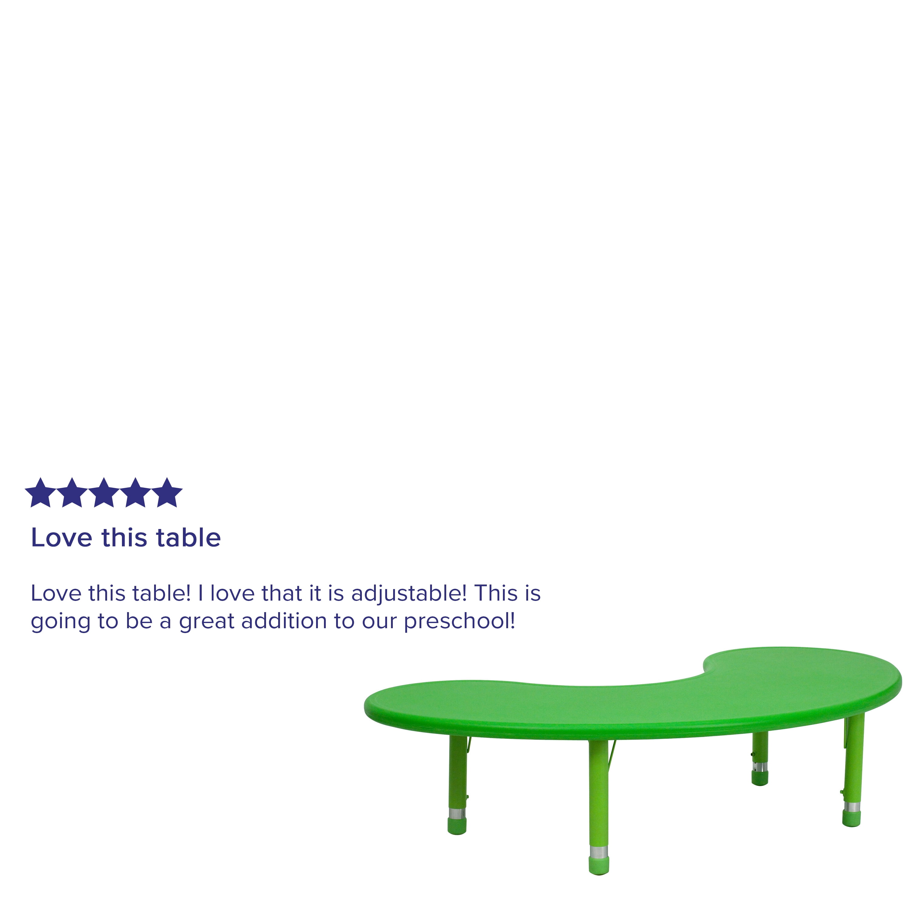 Flash Furniture Wren 35''W x 65''L Half-Moon Green Plastic Height Adjustable Activity Table