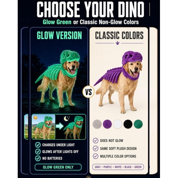 Pet Dinosaur Costume, Soft Plush T-Rex Skeleton Halloween Costume for Dogs Glow-in-the-Dark