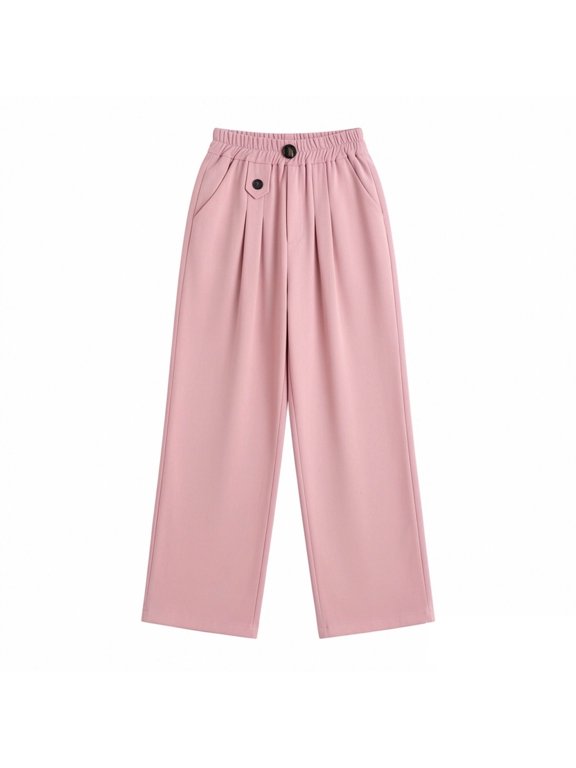 Trousers for Girls Smart Casual Style with Functional Side Pockets Lightweight Breathable School Everyday Outfits Pants Red 170