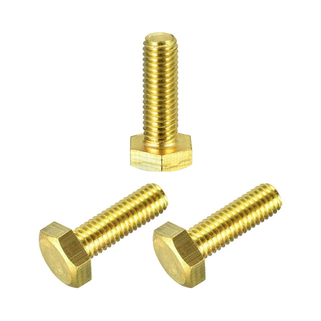 Unique Bargains Brass Hex Bolts, M8x25mm 3 Pack Fully Thread Grade 4.8 Machine Screws