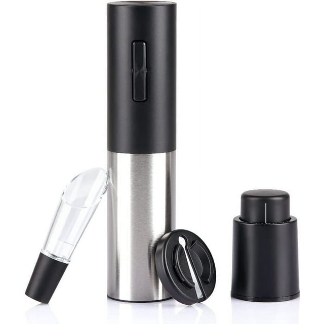 Abridor de vino eléctrico, abridor de botellas de vino recargable, set de regalo, sacacorchos automático, abridor de vino electrónico, color negro plateado.