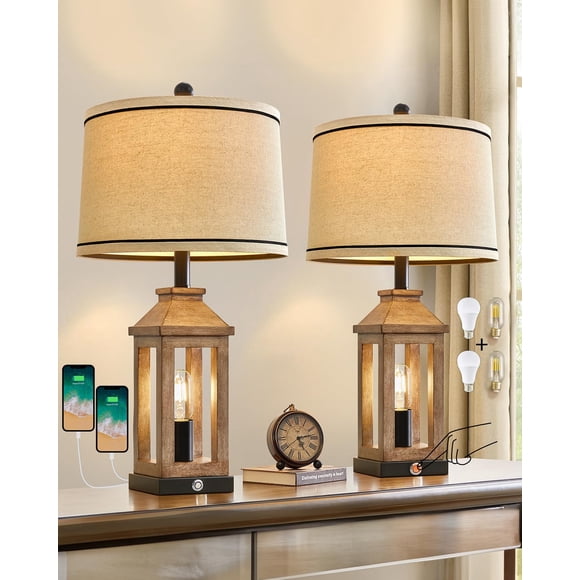 Lámpara de mesa G-SAFAVA Farmhouse Dual USB Touch de 23.75 pulgadas