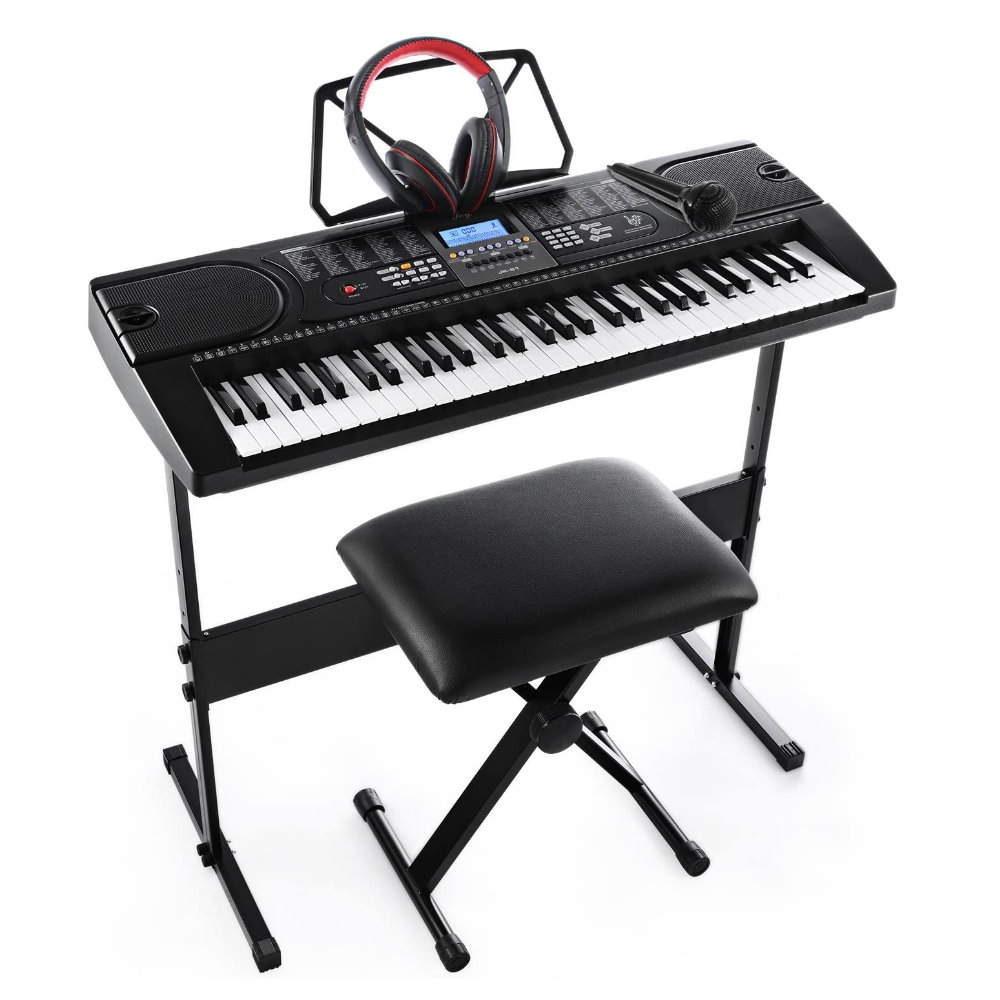 Hillo 61 Key Electronic Piano Keyboards Kit with Headphones, Mic, Stand & Stool