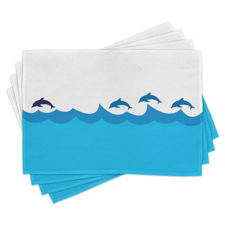 

Sea Animals Placemats Set of 4 Lead and Three Dolphins Shadow on Waves Oceanlife Maritime Theme Image Washable Fabric Place Mats for Dining Room Kitchen Table Decor Blue Turqouise by Ambesonne