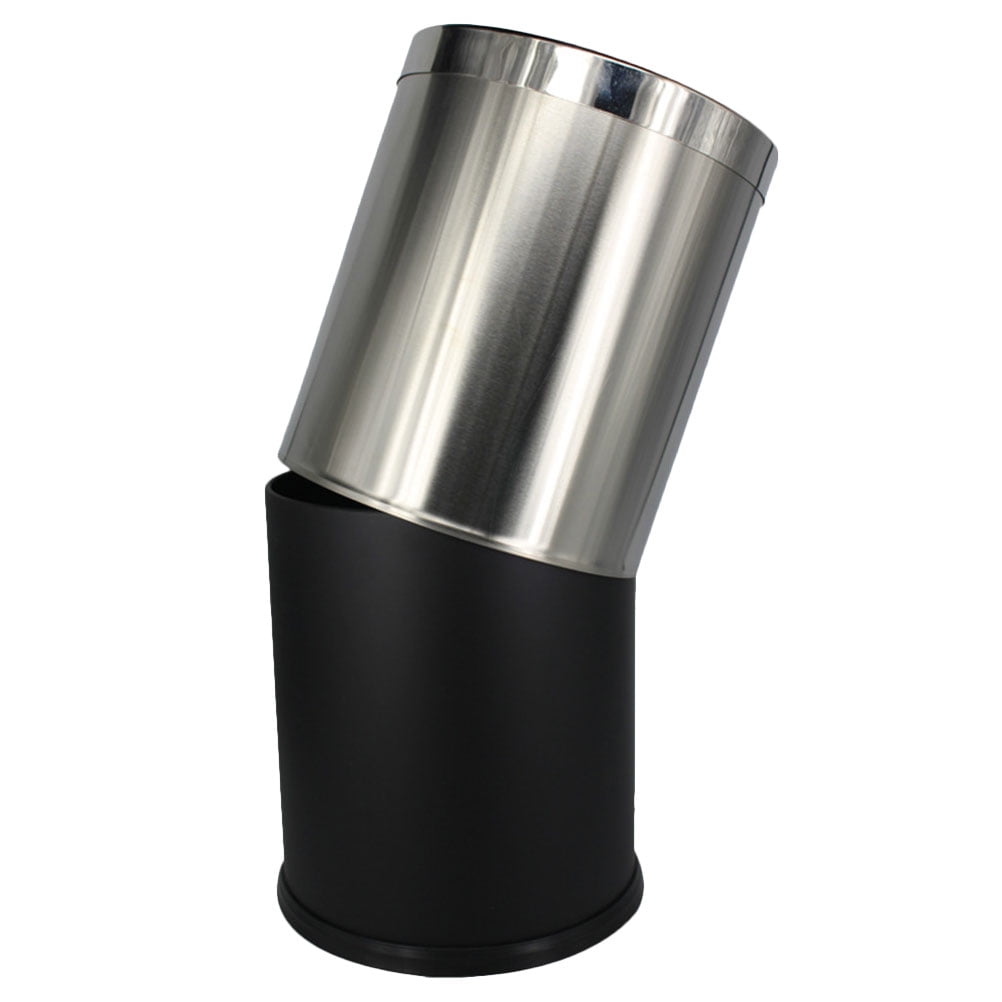 10L Round Trash Can, 2.6 Gallon Stainless Steel Wastebasket Garbage Bin Silver -Overlap Open Top Rubbish Bin for Bathroom, Kitchen, Home, Hotel, Office, School