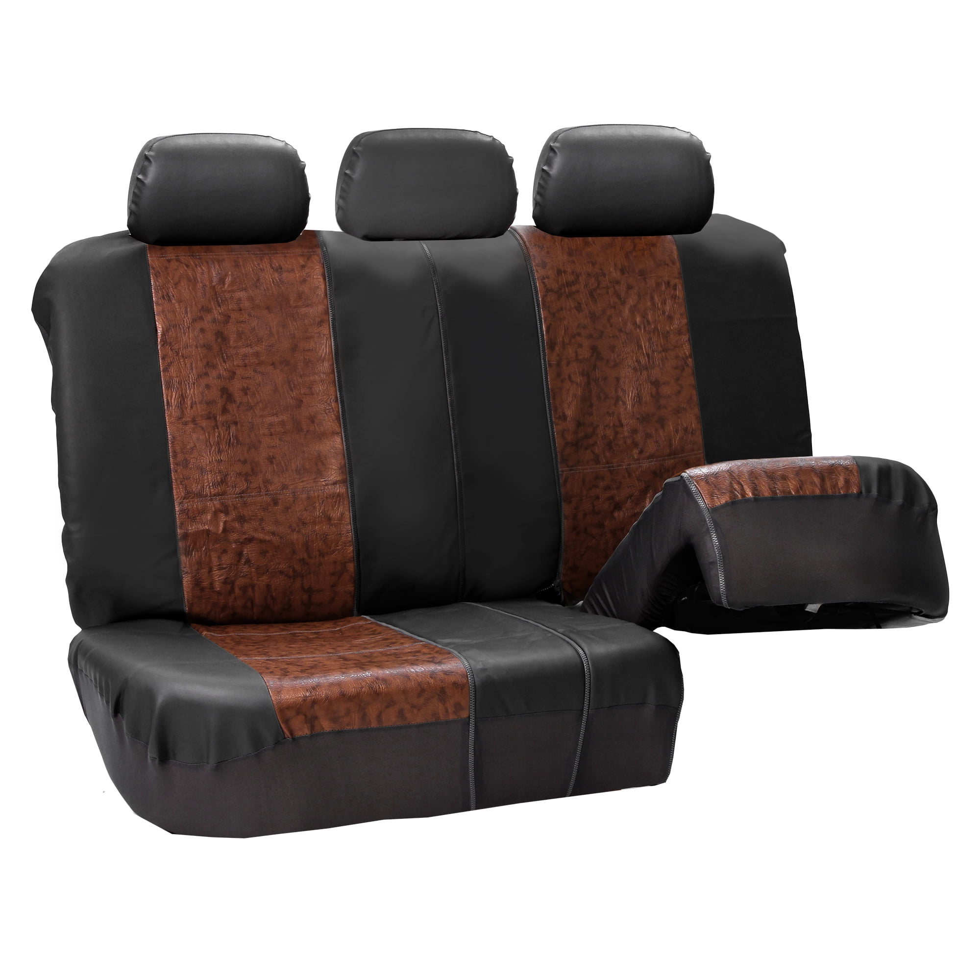 Fh Group Black And Brown Textured Leather Seat Covers Side Airbag Fh Group Black And Brown Textured Leather Seat Covers Side Airbag Compatible With Split Bench Function Full Set Com