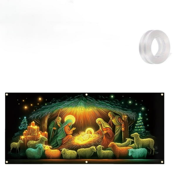 Feltree Christmas Fluorescent Garage Door Cover Heavy-Duty PVC Barrier with Streamer Rope for Holiday Decor and Weather Protection
