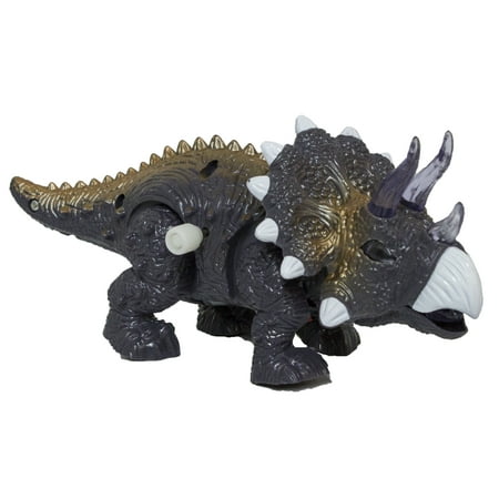 Tin Wind Up Walking - 7.5 Inch Wind Up Walking Triceratops with Lights and Sounds (Grey)