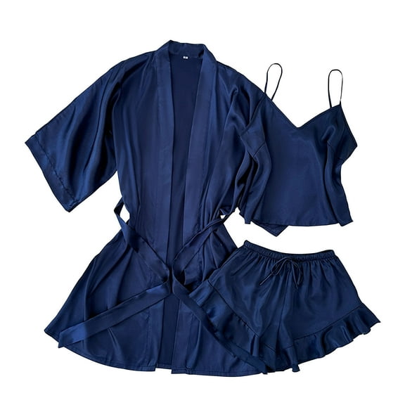 YWDJ Women's Lightweight Bath Robe Solid Long Sleeve 2 Piece Pajamas S Blue