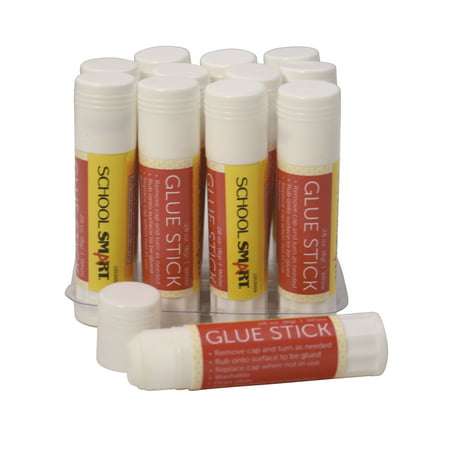 School Smart Glue Stick, 0.28 Ounces, White and Dries Clear, Pack of 12