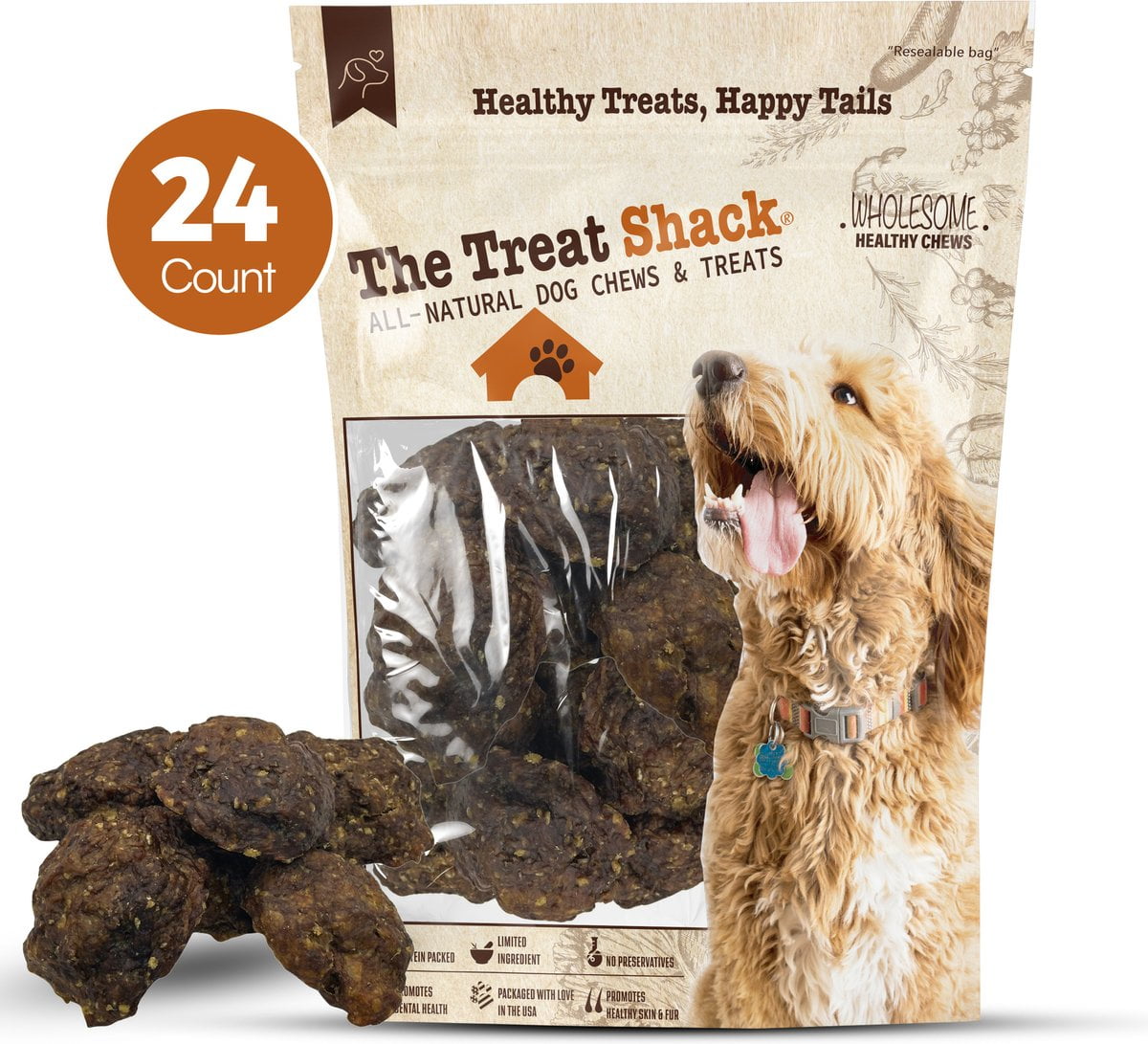 The Treat Shack Bully Stick Burger Soft And Chewy Beef Dog Chew Treat, 24CT
