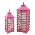 thumbnail image 1 of Set of 2 L'Eau de Fleur Distressed Pink Fir Wood Pillar Candle Lanterns 28", 1 of 3