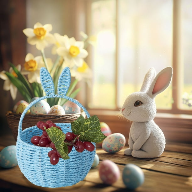 Cesta Tejida de Pascua con Forma de Conejo, Cesta de Almacenamiento de Conejo de Orejas Largas, Bolsa de Mano, Cesta de Almacenamiento de Huevos de Pascua, Bolsa de Mano de Almacenamiento de Regalo P