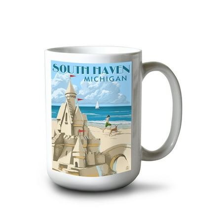 

15 fl oz Ceramic Mug South Haven Michigan Sandcastle Dishwasher & Microwave Safe