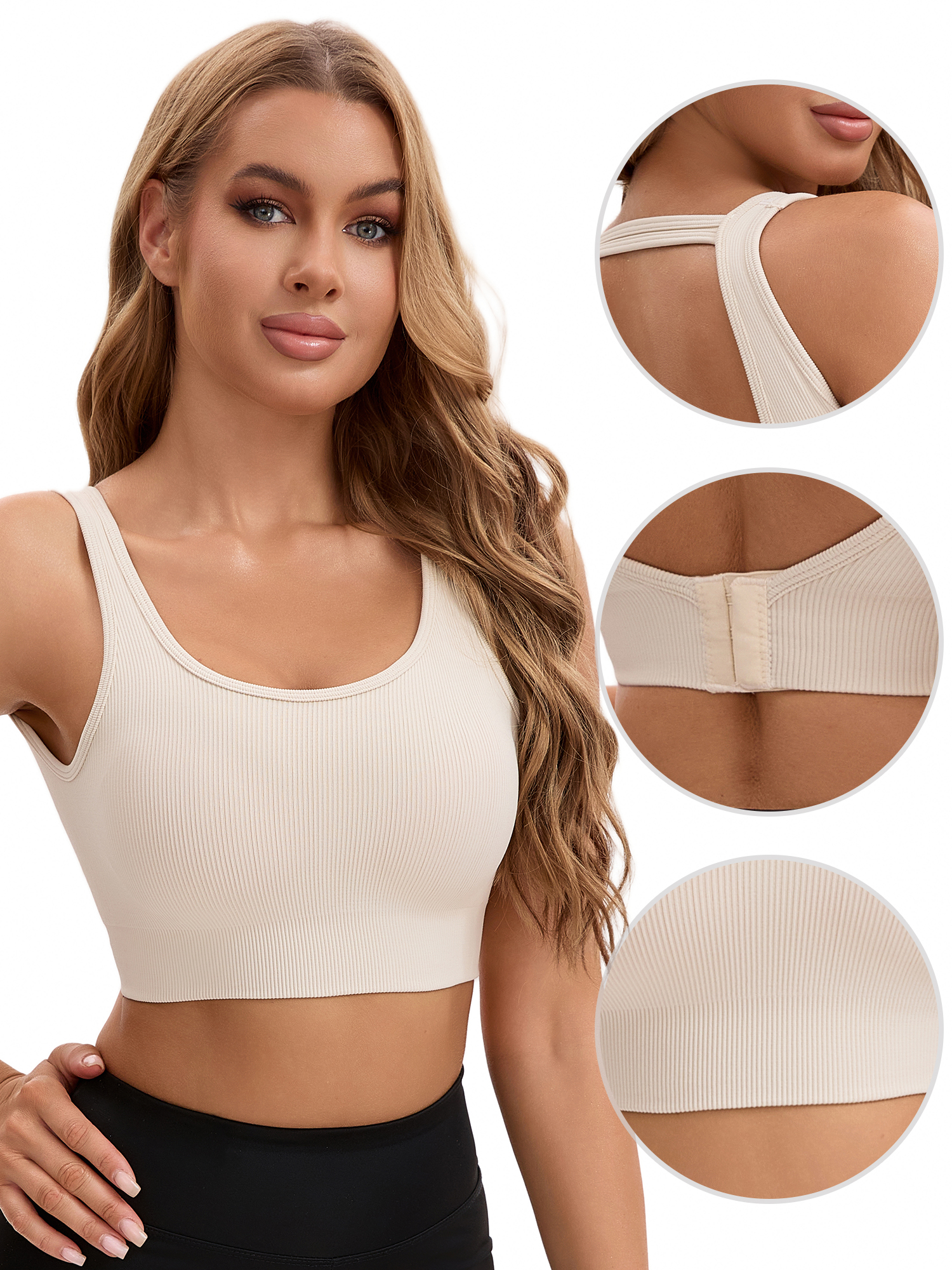 Unique Bargains Women's Contrast Color Open Back Workout Tank with Built-In Bras S White