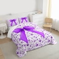 thumbnail image 3 of Feelyou Dreamy Purple Bowknot Full Size Comforter Sets for Kid, Spring Flower Floral Bedding Comforter Set, Western Fashion Style Reversible Bedding Sets, Lightweight Room Decor, 3-Piece, 3 of 8