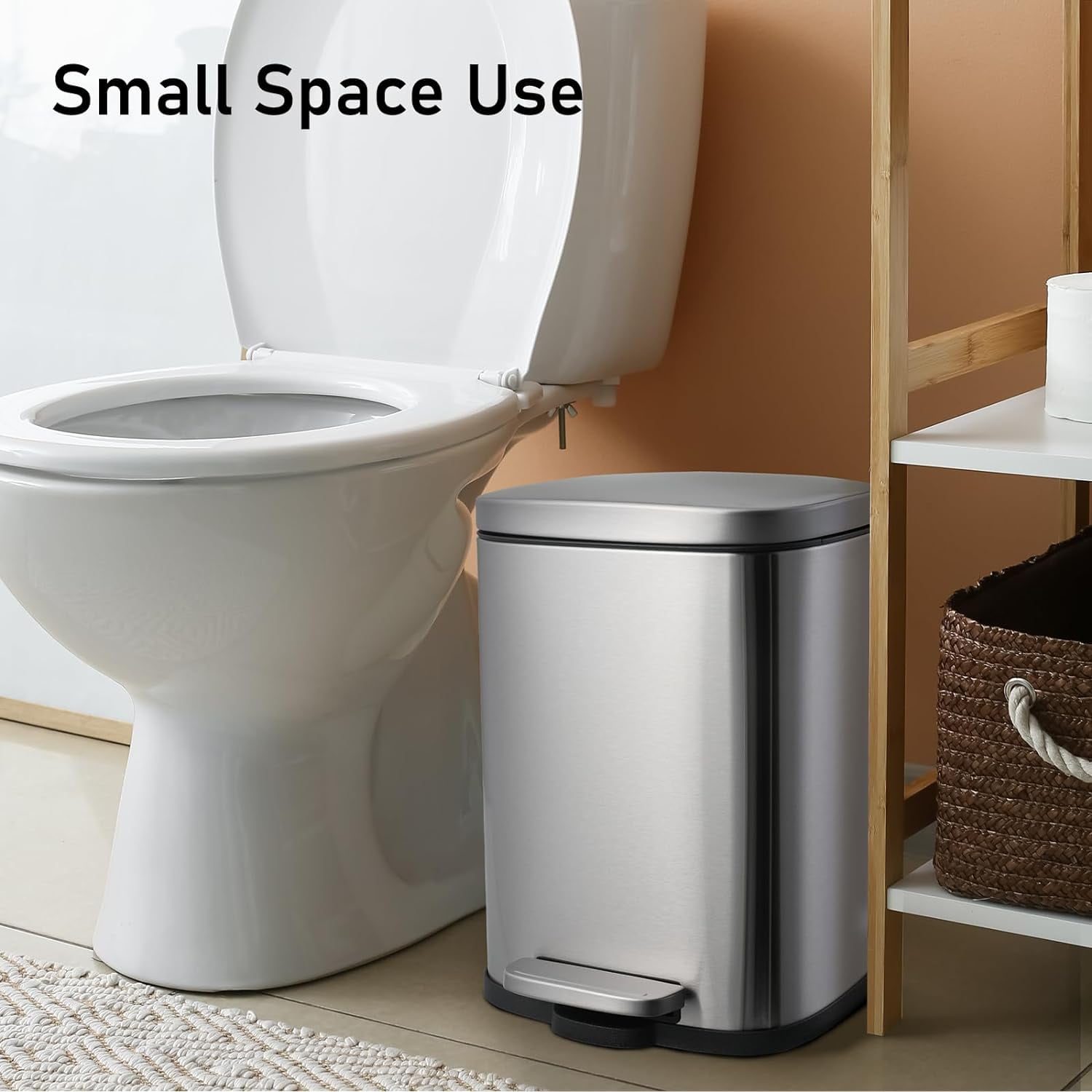 Arlopu Step Trash Can Combo Set, 13.2 Gallon & 1.3 Gallon, Stainless Steel Garbage Bin with Foot Pedal for Kitchen, Home, Office, Soft-Close Lid