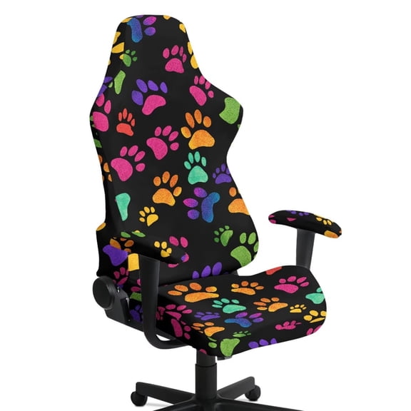 Xoenoiee Colorful Dog Paw Pattern Gaming Chair Covers Slipcovers, Stretchable Elastic Computer Reclining Gaming Chair Seat Cover with Armrest Cover (No Chairs)