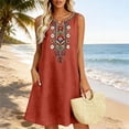 thumbnail image 6 of Yutgune Cotton Linen Plus Size Dress for Women Sleeveless Embroidered V Neck Boho Mini Sundress, 6 of 9
