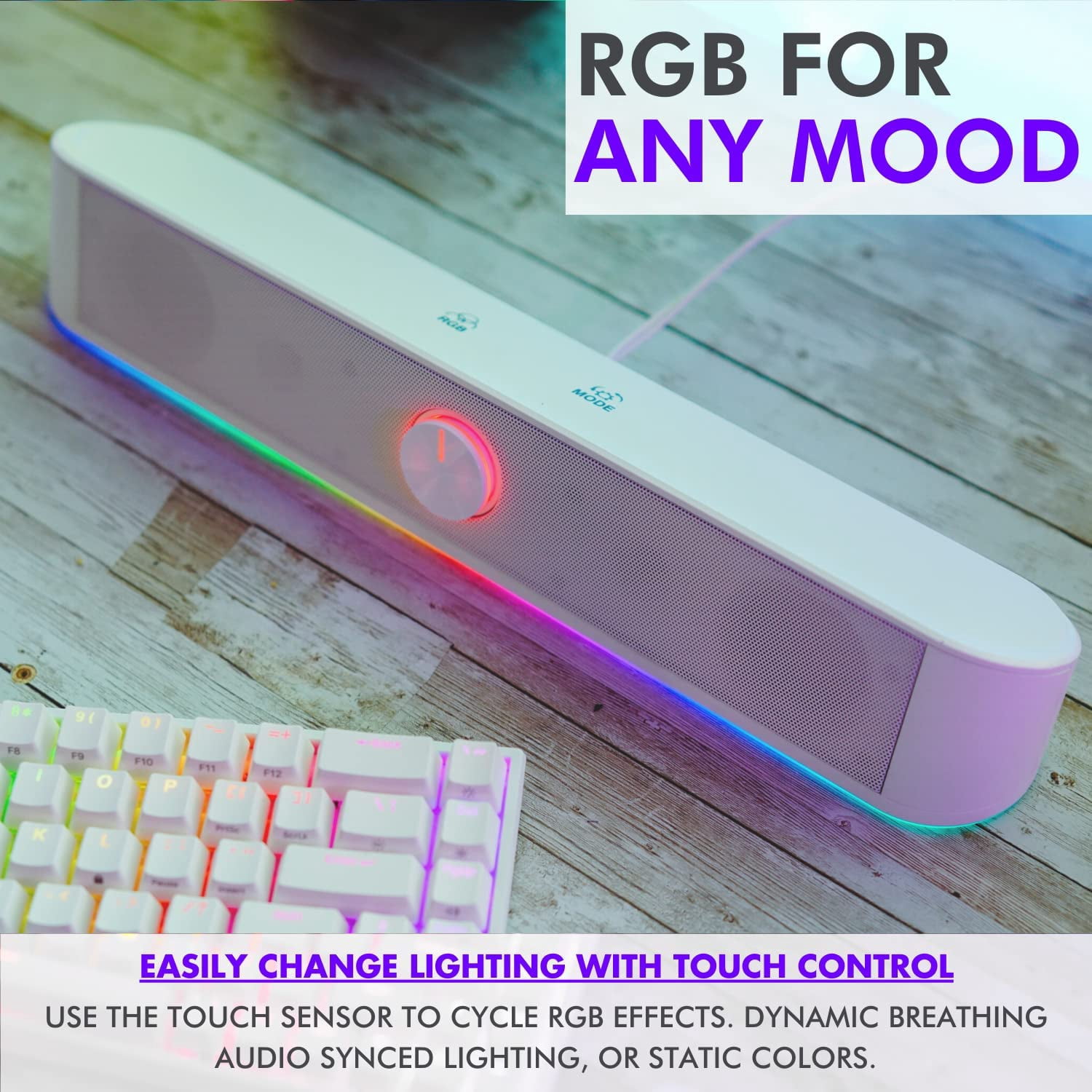 Computer Monitor Sound Bar Monitor Sound Bar With LED Lights Tilted Nation RGB Gaming Soundbar ...