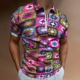thumbnail image 2 of Crochet Blanket Granny Square Vintage Men Zipper T-shirt Summer Casual Short Sleeve T-shirt Top, 2 of 7