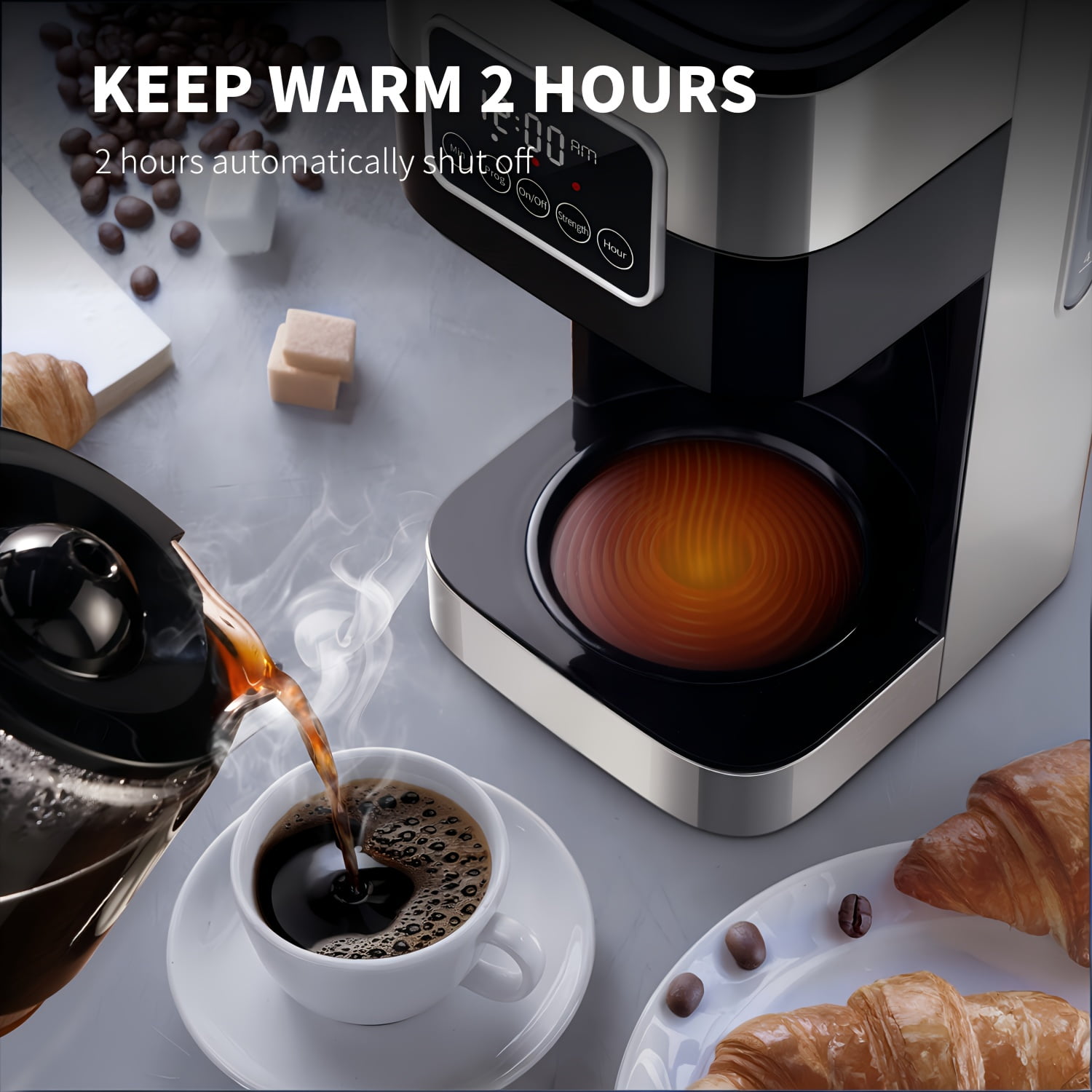 10-Cup Programmable Drip Coffee Machine Featuring a Touch-Screen, Pause & Serve Function, Made of Stainless Steel in Black Color