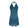 thumbnail image 6 of VBVC Women's Faux Suede Halter Neck Mini Dress , Ladies' V-Neck Fringe Hem Western Dress , Festival Party Bodycon Dresses For Women,Light Blue,S-2XL, 6 of 9
