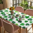 thumbnail image 3 of St Patricks Day Table Cloths for 6 Foot Rectangle Tables, Green Shamrock Spring Watercolor Lucky Leaf Patio Waterproof Elastic Fitted Tablecloths, Washable Rectangular Table Cover for Camping, 3 of 8