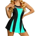 thumbnail image 2 of Pounoo One Piece Swimdress for Women Sleeveless Color Block Mesh Panel Flared Hem Pool Party Swim Dresses Bathing Suits Gift, 2 of 7