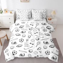 Homewish Kids Teens Soccer Football Basketball Print Bedding Comforter Set 7-Piece,Eat Sleep Sports King Bedding Sets,Ball Gamer Ultra Soft Bed Sheets,Microfiber Bedroom Decor,Reversible